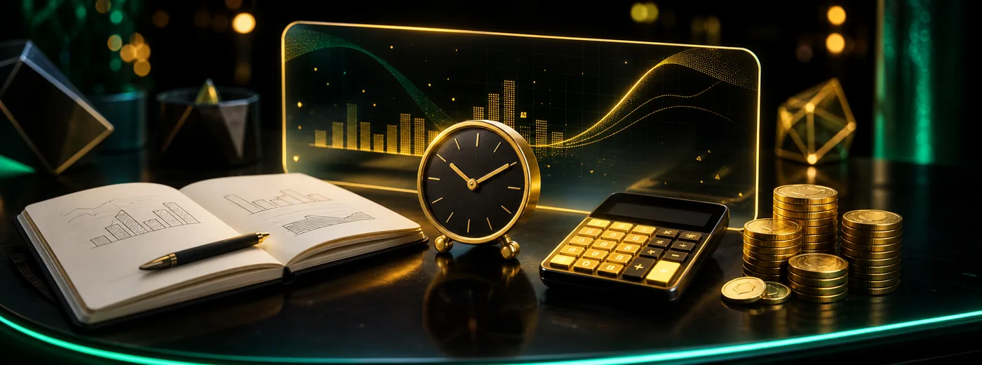 Notizbuch mit einem Budget und eine Uhr auf dem Schreibtisch